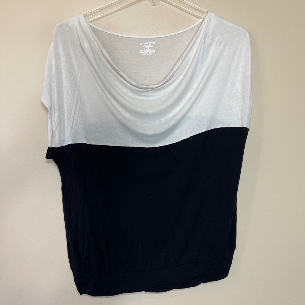 Lane Bryant Womens‎ 18/20 Colorblock Cowl Neck Dolman Blouson Top Black White